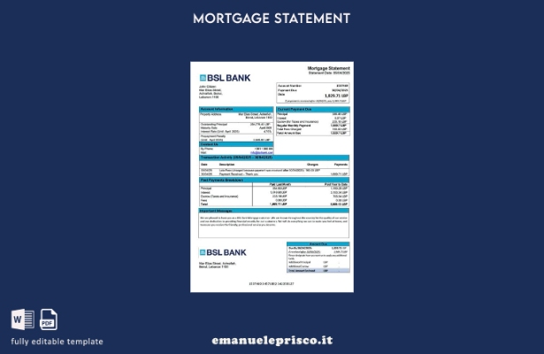 stile verificato Modello di estratto conto ipotecario bancario Libano BSL Modell